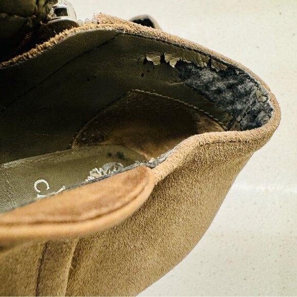 Vince Camuto Jody Bootie Ankle Boots Olive Tan Genuine Leather Sz 9 *Flaw Lining - Picture 14 of 16